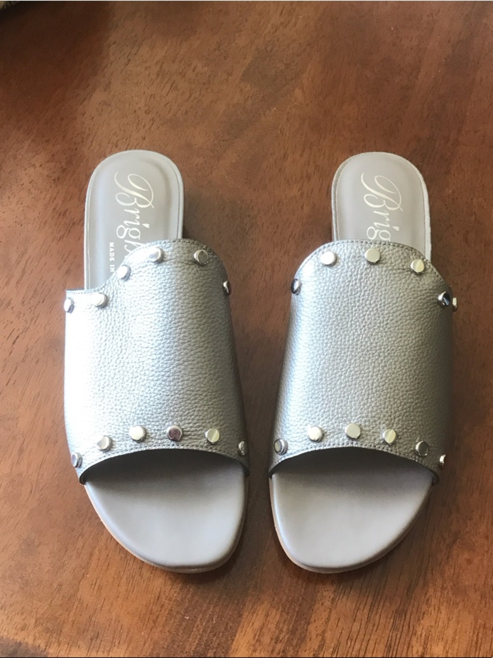 Brighton Silver Studded Slip-On Mules
